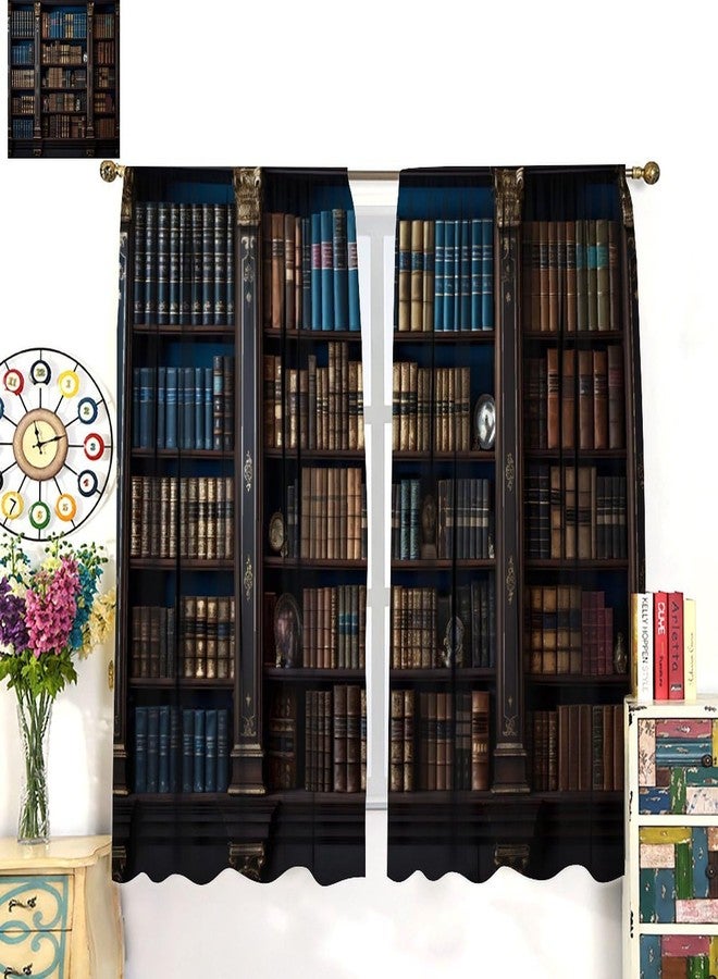 AAVEUP Antique Bookshelf Blackout Curtains for Bedroom,Old Library Black Bookcases Study Knowledge Books Bookcases Window Drapes Print for Kids Boys Girls Living Room Study School 42x63in - Image 5